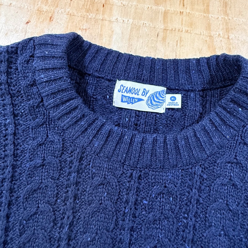 Wellen Huckberry Mens SeaWool Fisherman Sweater XL Navy Blue Cable Knit Heritage - Picture 4 of 8